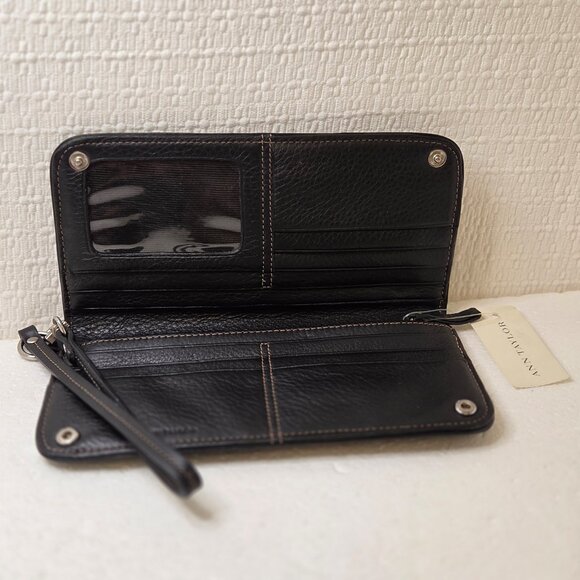 NWT Ann Taylor Black Genuine Leather Bifold Wallet Wristlet - OS - Picture 2 of 12